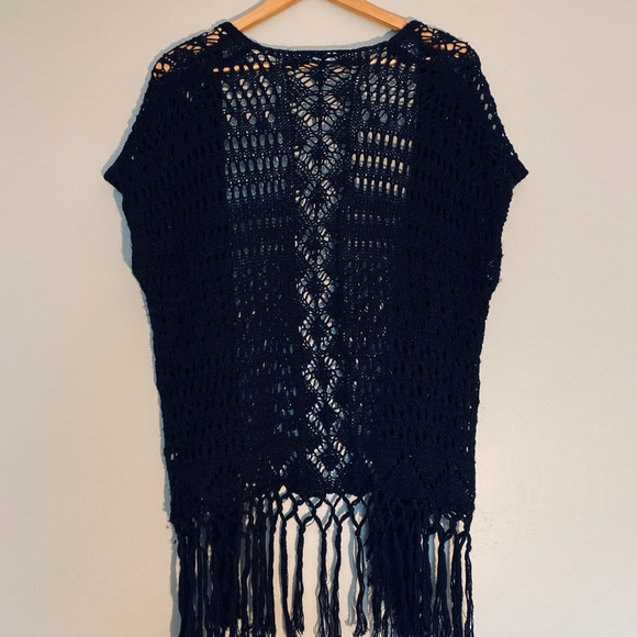 Knit Kimono | Cardigan Sweater Vest | Knit Kimono | Black | Tassels | Small - Picture 6 of 6